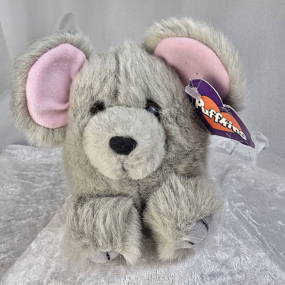 Vintage Puffkins GRAY MURPHY THE MOUSE 4" Plush STUFFED ANIMAL Toy 1990's